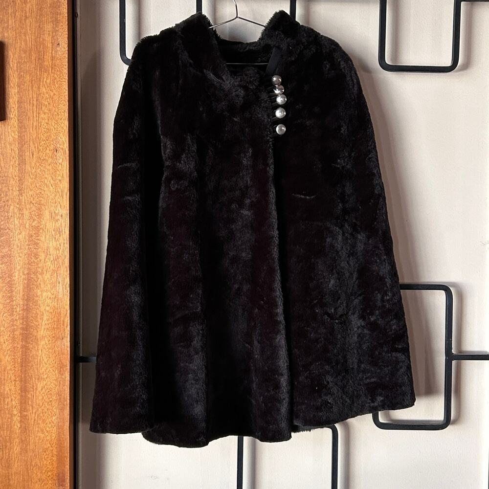Vintage 1960s Faux Fur Cape with Signature Metal Buttons